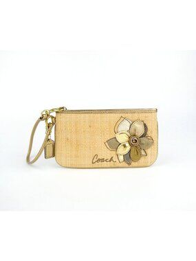 Coach‎ Vintage Woven Straw Floral Applique Wristlet